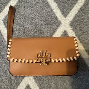 Tory Burch Brown Leather Wristlet with Gold Accents
